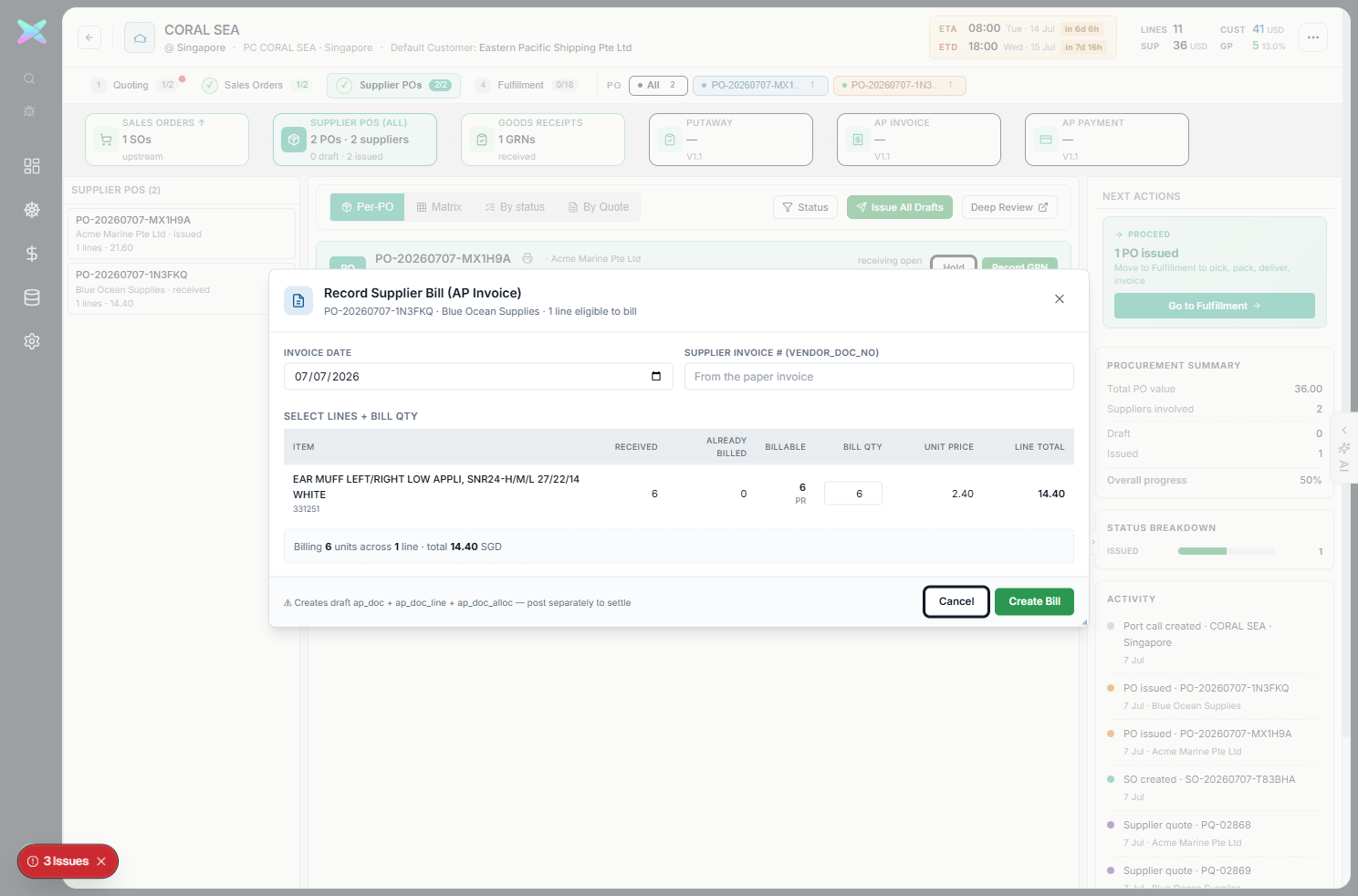 Record Supplier Bill (AP Invoice) modal