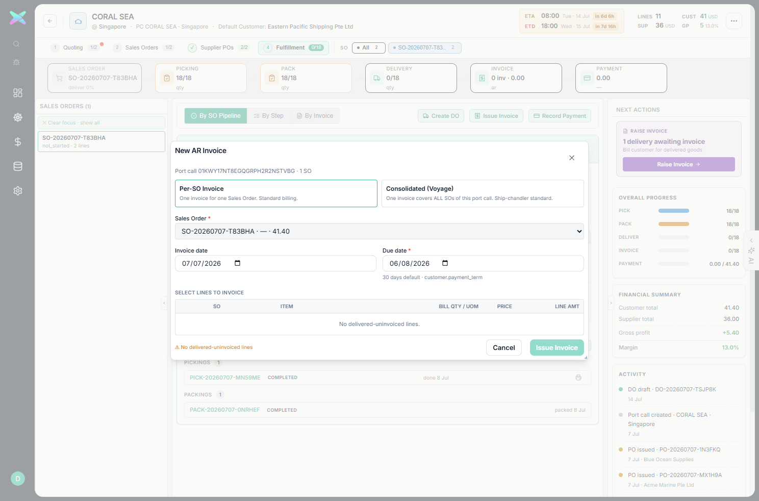 New AR Invoice modal