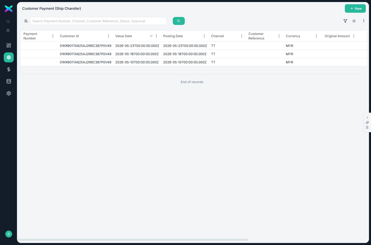 Customer Payment list