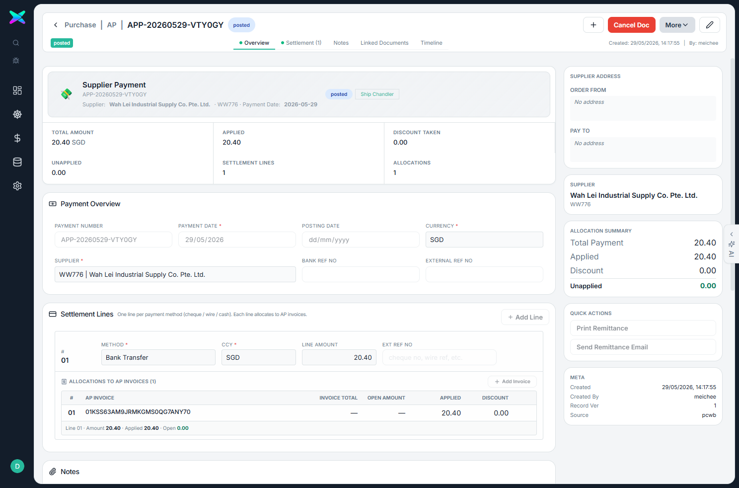 Supplier Payment form